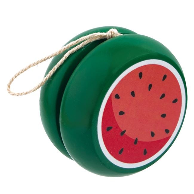 Jucarie Yo-Yo Lemn, Diametru 5.5cm, Grosime 3.5cm, Model Pepene Verde