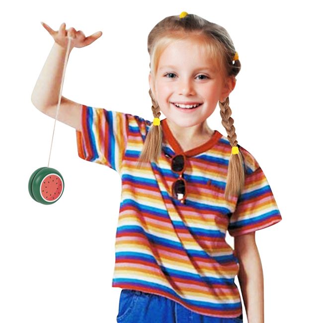 Jucarie Yo-Yo Lemn, Diametru 5.5cm, Grosime 3.5cm, Model Pepene Verde - imagine 3