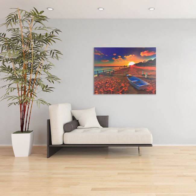 Canvas Decorativ: Apus de Soare si Barca la Malul Marii 80x60x1.5cm - imagine 4