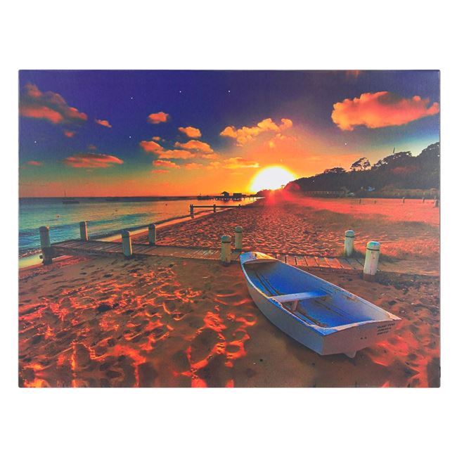 Canvas Decorativ: Apus de Soare si Barca la Malul Marii 80x60x1.5cm