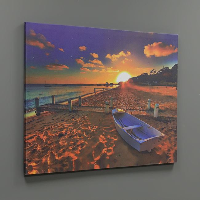 Canvas Decorativ: Apus de Soare si Barca la Malul Marii 80x60x1.5cm - imagine 3
