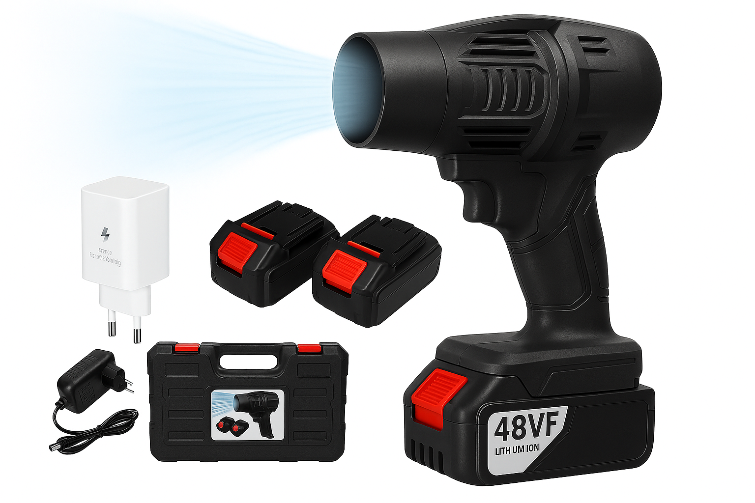 Suflanta pe Acumulator 48V, 2 Acumulatoare,+ Incarcator telefon 65W, Valiza Inclusa, Negru